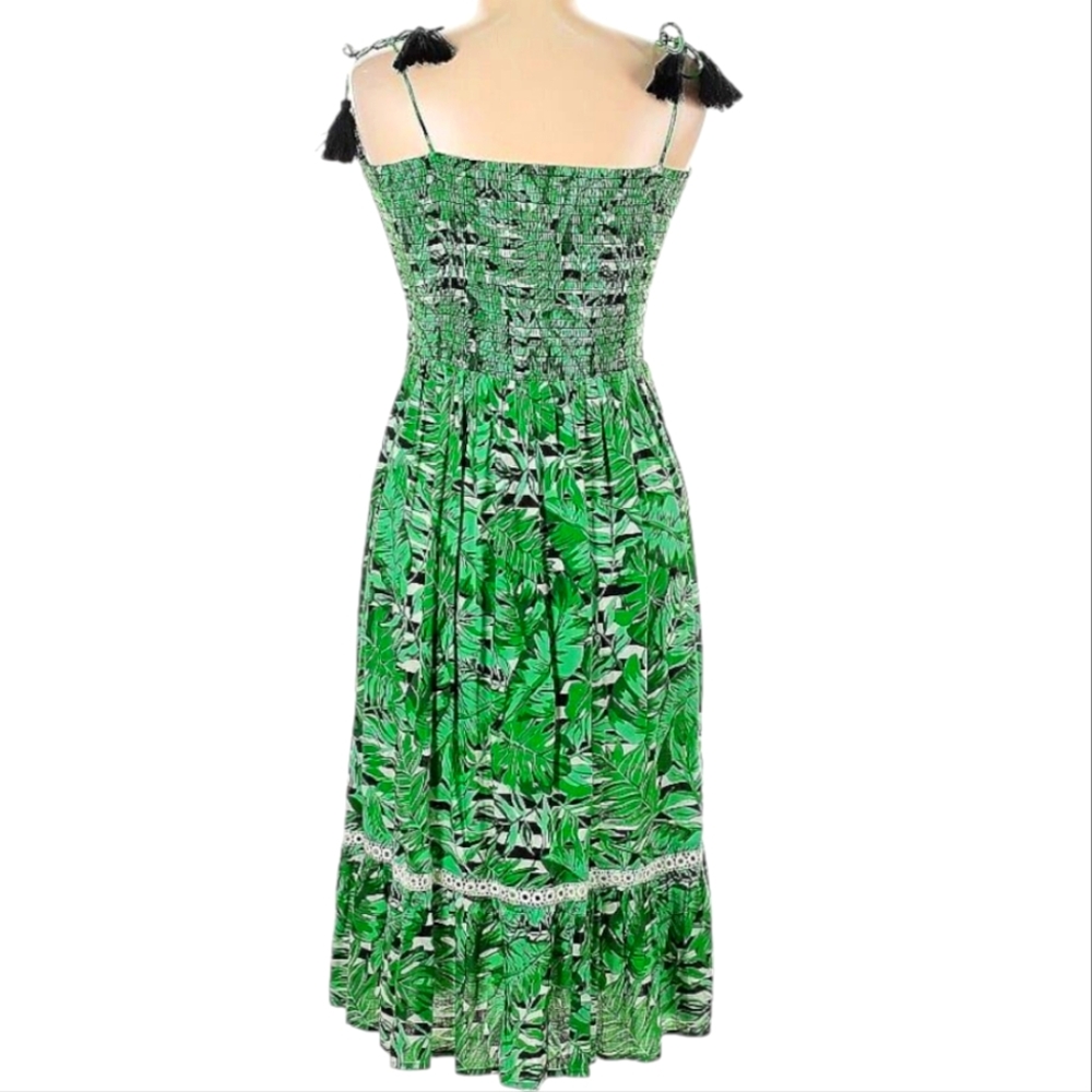 Nwot Playa Lucila Floral Tropic Leaves Stripe Viscose Tassels SunDress Size S